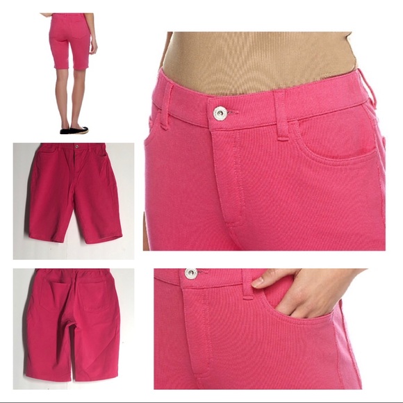 🛍Denim & Co Pink Knit Denim Bermuda Shorts Sz 2 - Picture 3 of 5